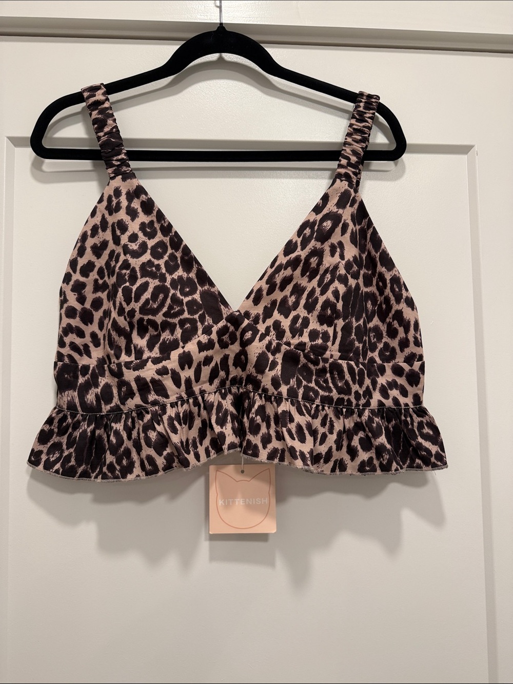 Kittenish Brown and Cream Leopard Print Ruffle Bralette